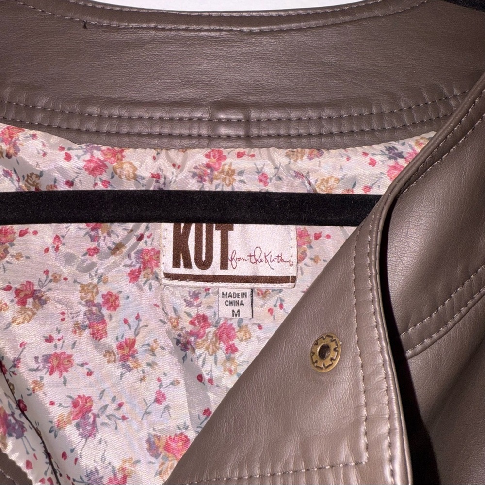 Kut From the Kloth Michael Faux Leather Snap-Up Jacket in Creamy Brown - Picture 3 of 15